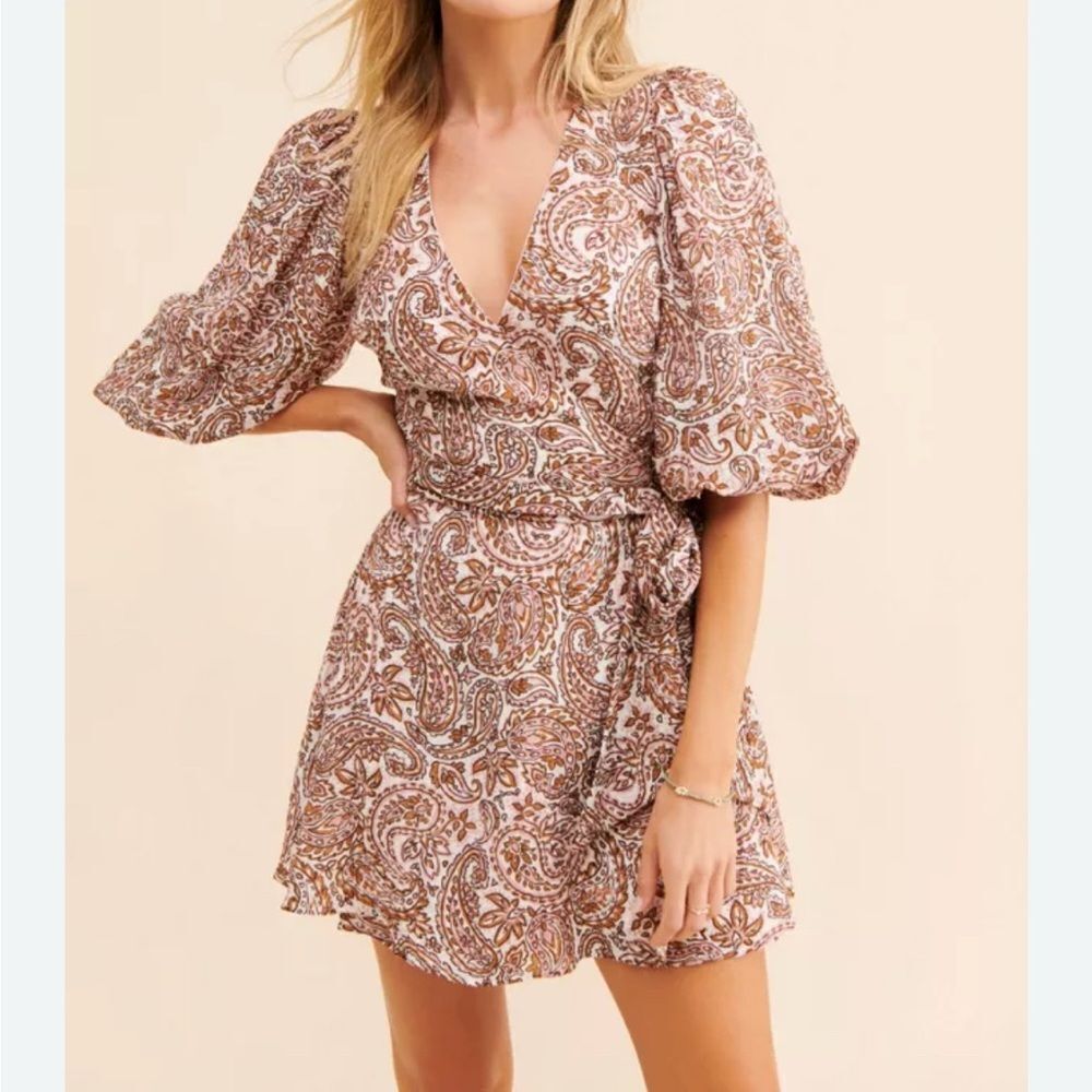 MINKPINK Women's Paisley Wrap Mini Dress Size L Multicolor Casual